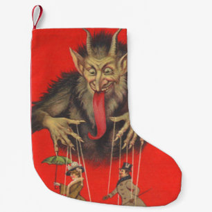Petite Chaussette De Noël Couple de marionnettiste rouge Krampus