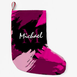 Petite Chaussette De Noël Coups de pinceau nuances de rose chaud nom avec mo