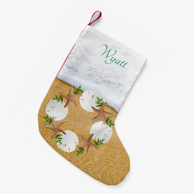 Petite Chaussette De Noël Couronne de plage dollars de sable double face (Devant (Accrochage))