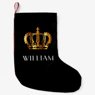 Petite Chaussette De Noël Couronne dorée Nom personnalisé noir