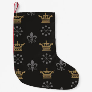 Petite Chaussette De Noël Couronnes d'or sur fond d'écran noir, motif transp