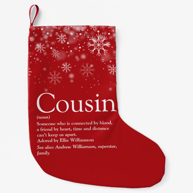 Petite Chaussette De Noël Cousin personnalisé Définition Citation Vacances N (Devant)