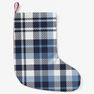Petite Chaussette De Noël Coussin écossais moderne écossais bleu et blanc