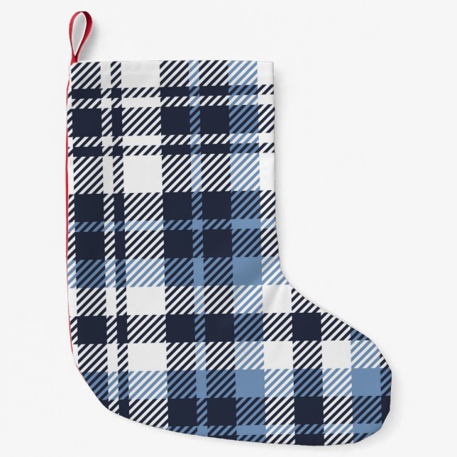 Petite Chaussette De Noël Coussin écossais moderne écossais bleu et blanc (Devant)