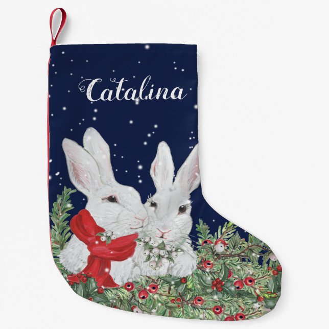 Petite Chaussette De Noël Coutume Lapin Lapin Verdure Neige unique (Devant)