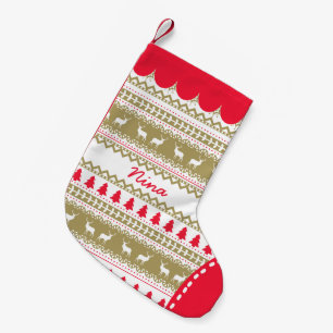 Petite Chaussette De Noël Coutume rouge de motif d'or folklorique nordique