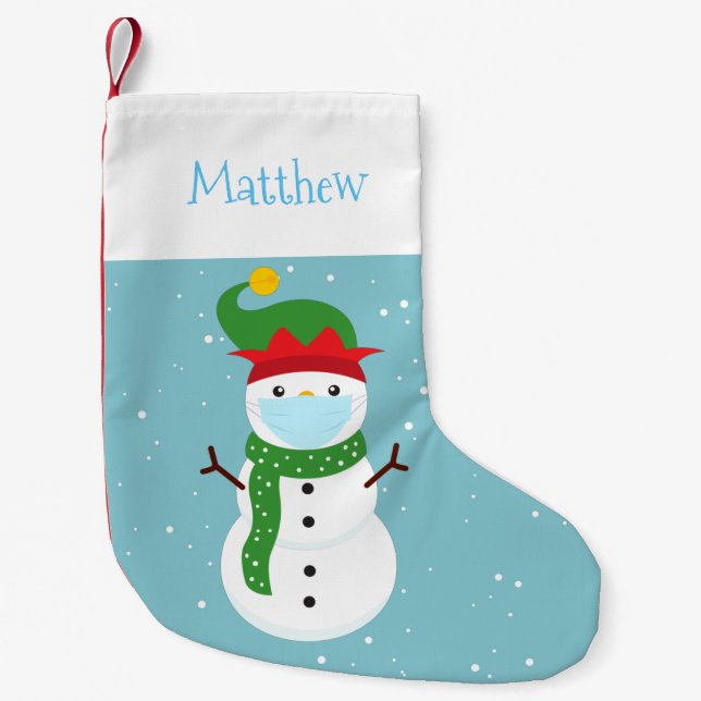 Petite Chaussette De Noël Covid Noël 2020 Snowman mignon personnalisé (Devant)