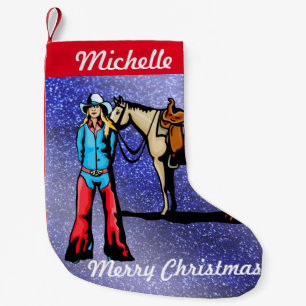 Petite Chaussette De Noël Cow-girl occidentale de bas de Noël avec le cheva