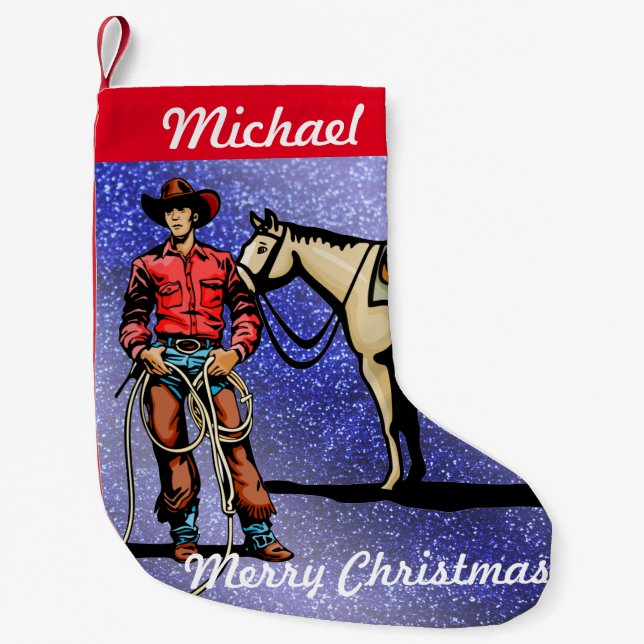 Petite Chaussette De Noël Cowboy occidental de bas de Noël avec le cheval (Devant)