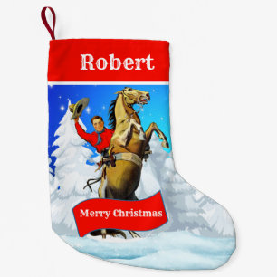 Petite Chaussette De Noël Cowboy occidental vintage élevant le cheval joyeu