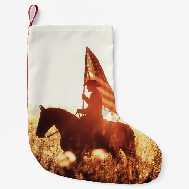 Petite Chaussette De Noël Cowboy Portrait USA Flag Thème. (Devant)