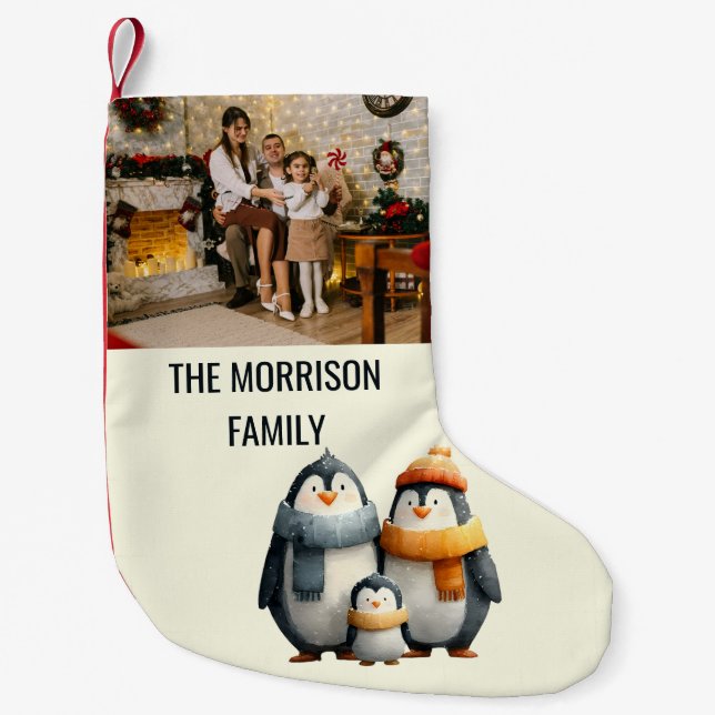 Petite Chaussette De Noël Cozy Winter Penguin Family (Devant)