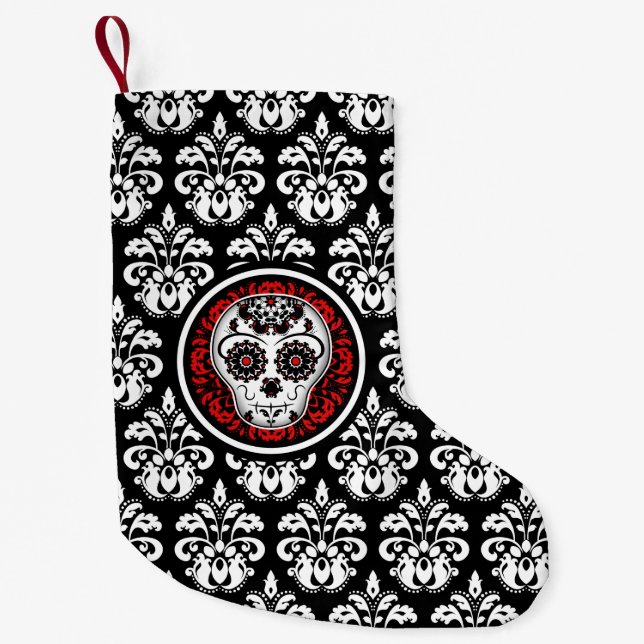 Petite Chaussette De Noël Crâne à sucre damé (Devant)