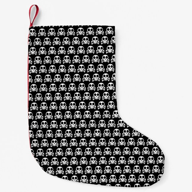 Petite Chaussette De Noël crâne effrayant sur fond noir (Devant)