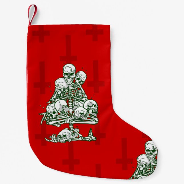 Petite Chaussette De Noël crâne moche sapin squelette de Noël croix gothique (Devant)