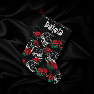 Petite Chaussette De Noël Crânes et roses rouges   Grunge gothique moderne