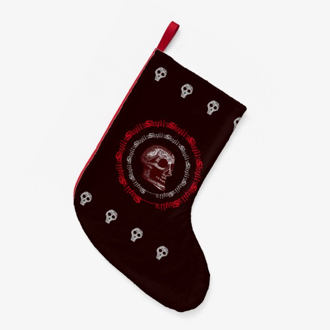 Petite Chaussette De Noël Crânes noir et blanc/gris/rouge 2 (Devant (Accrochage))