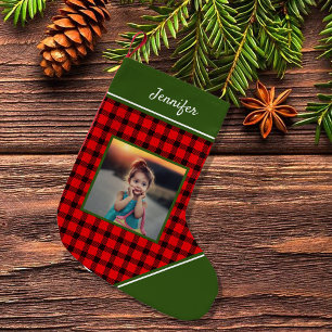 Petite Chaussette De Noël Créez votre propre photo monogrammée à carreaux de
