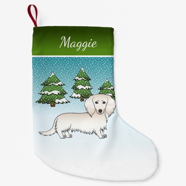 Petite Chaussette De Noël Crème cheveux longs Dachshund mignonne chien - For (Devant)