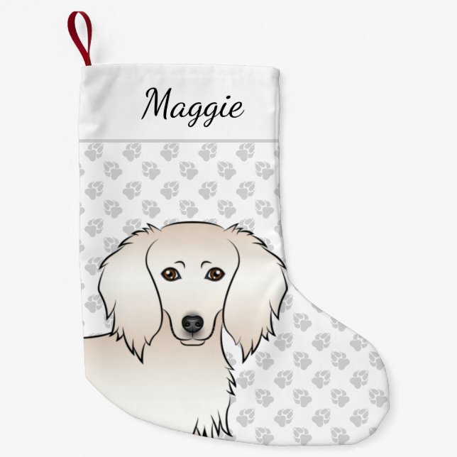 Petite Chaussette De Noël Crème longue cheveux Dachshund mignonette caricatu (Devant)
