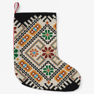 Petite Chaussette De Noël Crochet ukrainien : Motif artisanal ethnique.