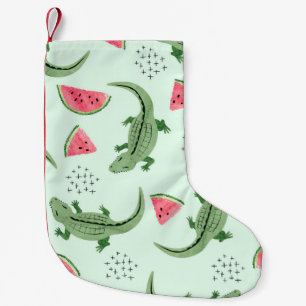 Petite Chaussette De Noël Crocodile Watermelon, Motif Vintage Abstrait.