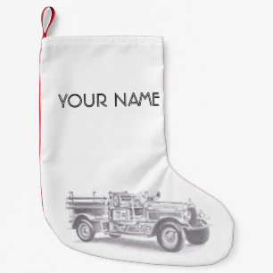 Petite Chaussette De Noël croquis au crayon de camion de pompiers vintage de
