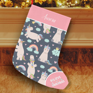 Petite Chaussette De Noël Croyez en Unicorns Bleu et Rose fille Motif enfant