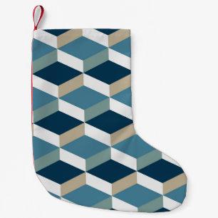 Petite Chaussette De Noël Cubes bleus : Motif géométrique sans couture