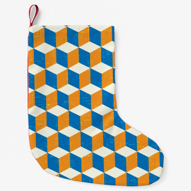 Petite Chaussette De Noël Cubes isométriques rétro, illusion géométrique (Devant)