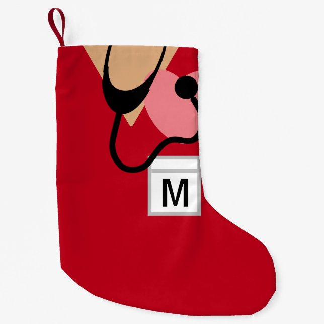 Petite Chaussette De Noël Cuisine Infirmière Stéthoscope Red Scruter Monogra (Devant)