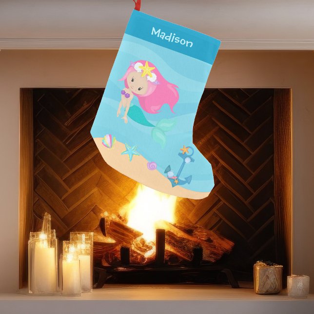 Petite Chaussette De Noël Cuisine personnalisée Mermaid Beach House Enfants (Créateur téléchargé)