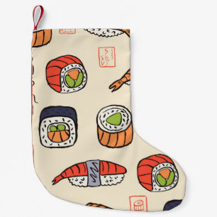 Petite Chaussette De Noël Cuisine sushi, design motif sans soudure.