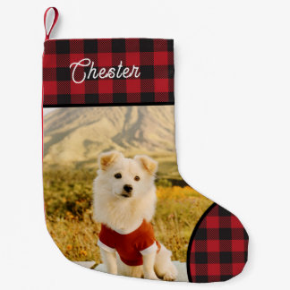Petite Chaussette De Noël Custom Dog Photo & Name Buffalo Plaid