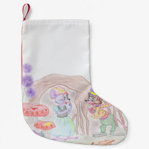 Petite Chaussette De Noël Custom Kids Artwork, deux mignonnes souris, fleurs