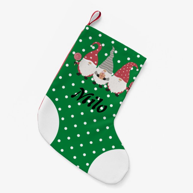 Petite Chaussette De Noël Custom mignon Père Noël vert blanc points Xmas cad (Devant (Accrochage))