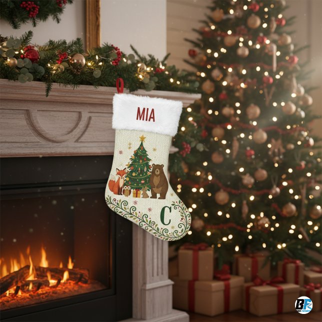 Petite Chaussette De Noël Custom Name Modern Nordic Pine Tree (#stocking)