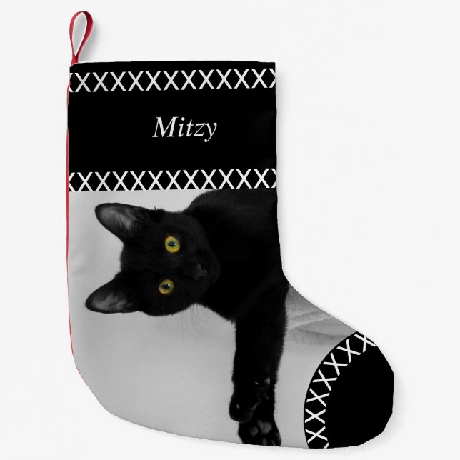 Petite Chaussette De Noël Custom Pet Black Cat photo Noël noir (Devant)