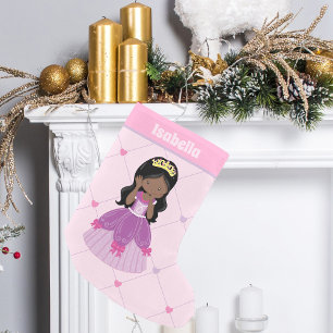 Petite Chaussette De Noël Cute African American Princess Girl Rose Kids