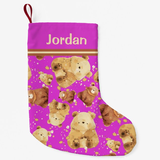 Petite Chaussette De Noël Cute Baby Bear Pink Ajouter un nom (Devant)