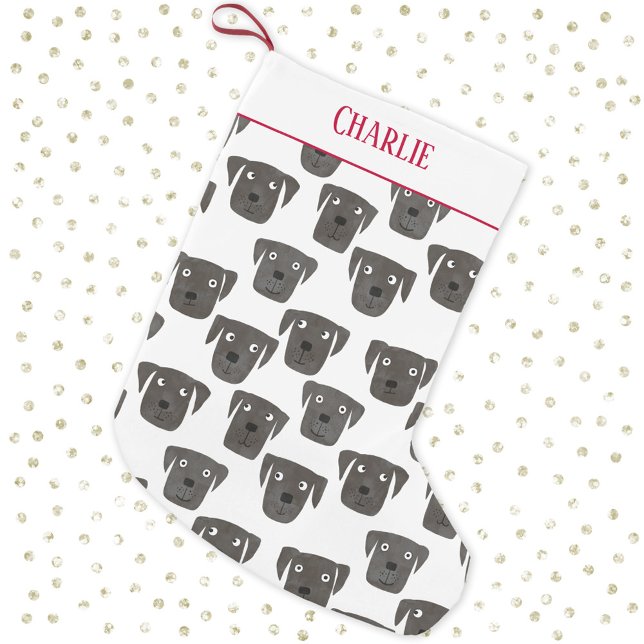 Petite Chaussette De Noël Cute Black Labrador Retriever Dog Personnalisé (Fun black labrador retriever dog pattern personalized name Christmas stocking)