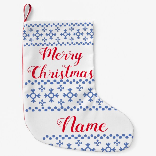 Petite Chaussette De Noël Cute Blue Snowflakes Motif Thunder_Cove (Devant)