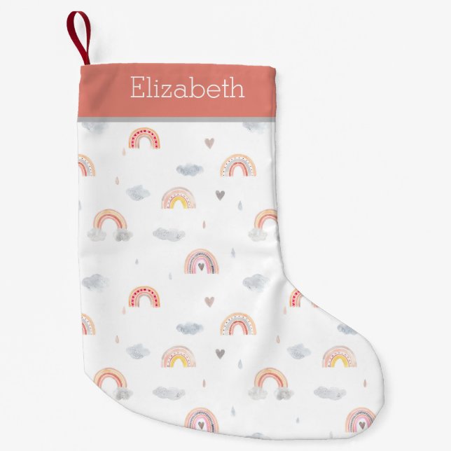 Petite Chaussette De Noël Cute Boho arc en ciel et Motif des nuages (Devant)