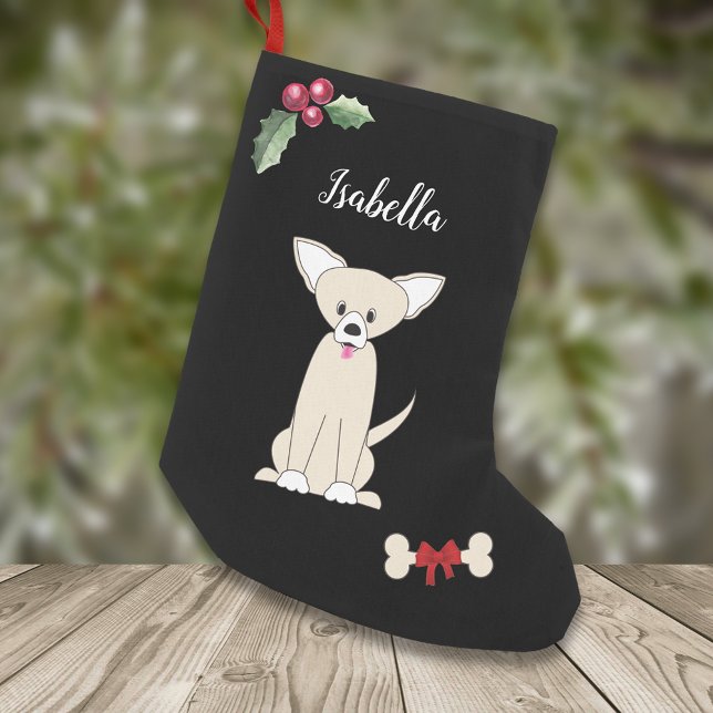 Petite Chaussette De Noël Cute Chihuahua Monogramme Noir (Créateur téléchargé)