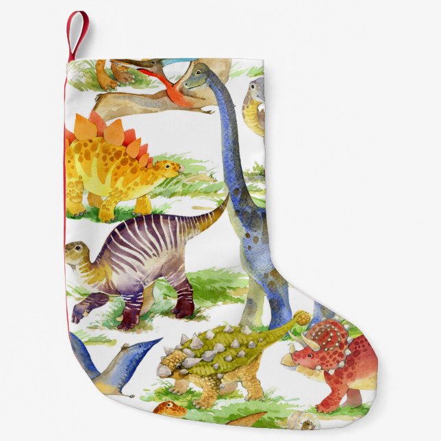 Petite Chaussette De Noël Cute Dinosaures Aquarelle Art sans fil (Devant)