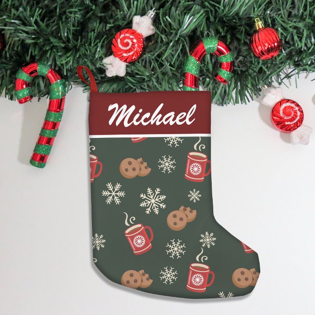 Petite Chaussette De Noël Cute flocon de neige Cookie & Coca Motif vert (Add festive charm to your home with our stylish Christmas stockings, perfect for gifts & cozy decor!)