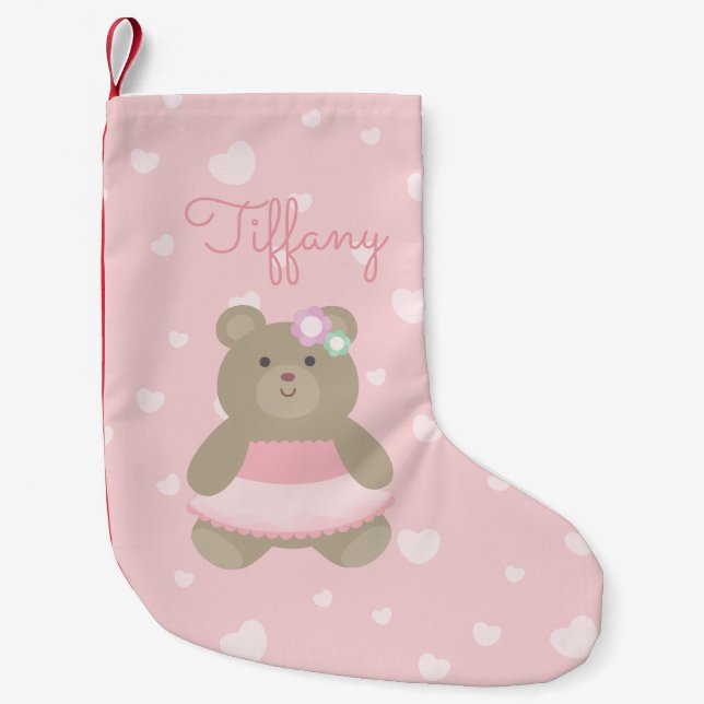 Petite Chaussette De Noël Cute Girl Pastel Rose Ballerina Ours Enfants (Devant)