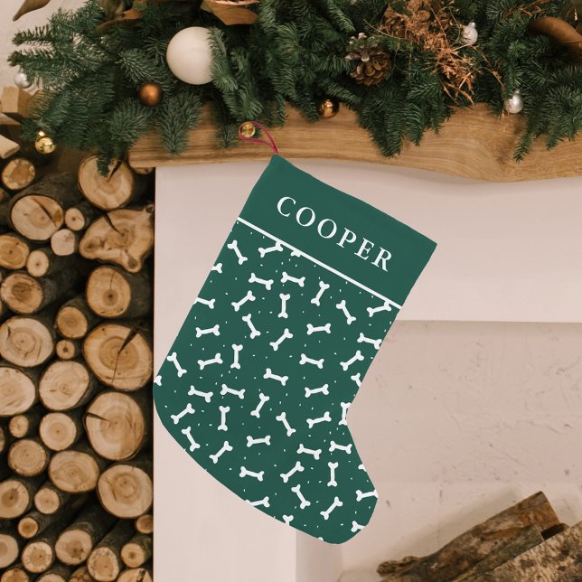 Petite Chaussette De Noël Cute Green et blanc Motif d'os de chien personnali (Créateur téléchargé)