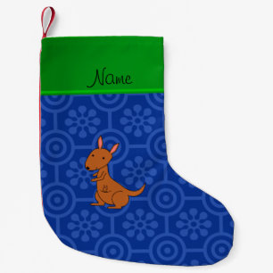 Petite Chaussette De Noël Cute kangourou animal sur une patte de fleurs bleu