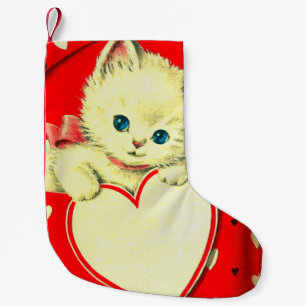 Petite Chaussette De Noël Cute Kitten Coeur Vintage Chat Retro Kitty